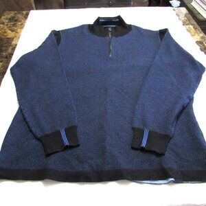 ROBERT GRAHAM Quarter Zip 100% Wool Sweater Blue & Black Size 2XL